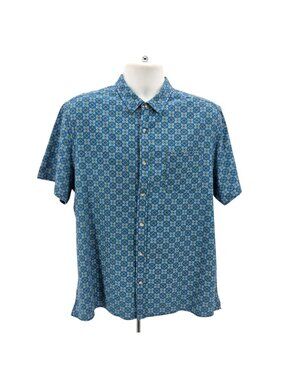 Fair Harbor Mens XL Shirt Organic Cotton Blend Lightweight Collared Button Blue